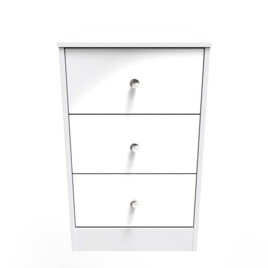 Presley 3 Drawer Bedside (Wireless Charging) in White Gloss White Matt by Welcome Furniture