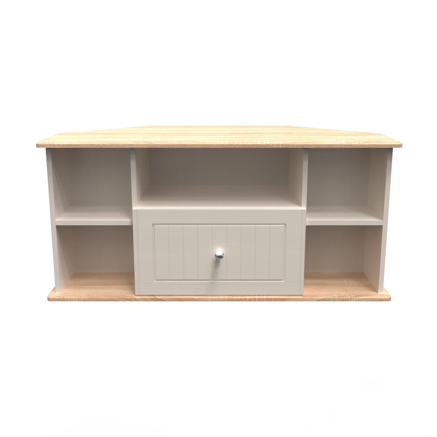 Washington Corner TV Unit in Kashmir Ash with Bardolino Oak by Welcome Furniture.