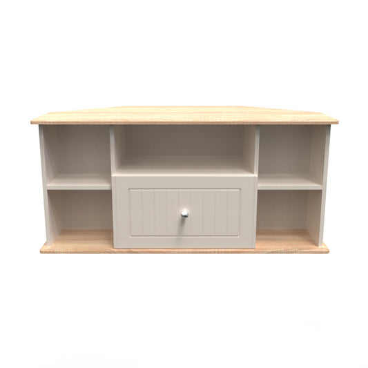 Washington Corner TV Unit in Kashmir Ash with Bardolino Oak by Welcome Furniture.