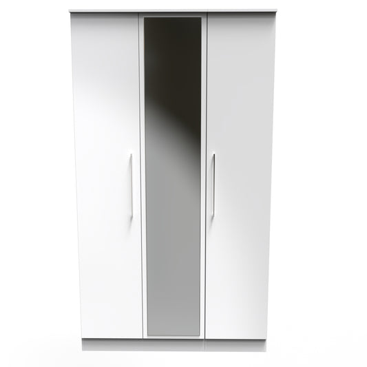 Billie Triple Mirror Wardrobe in White Gloss White Matt by Welcome Furniture