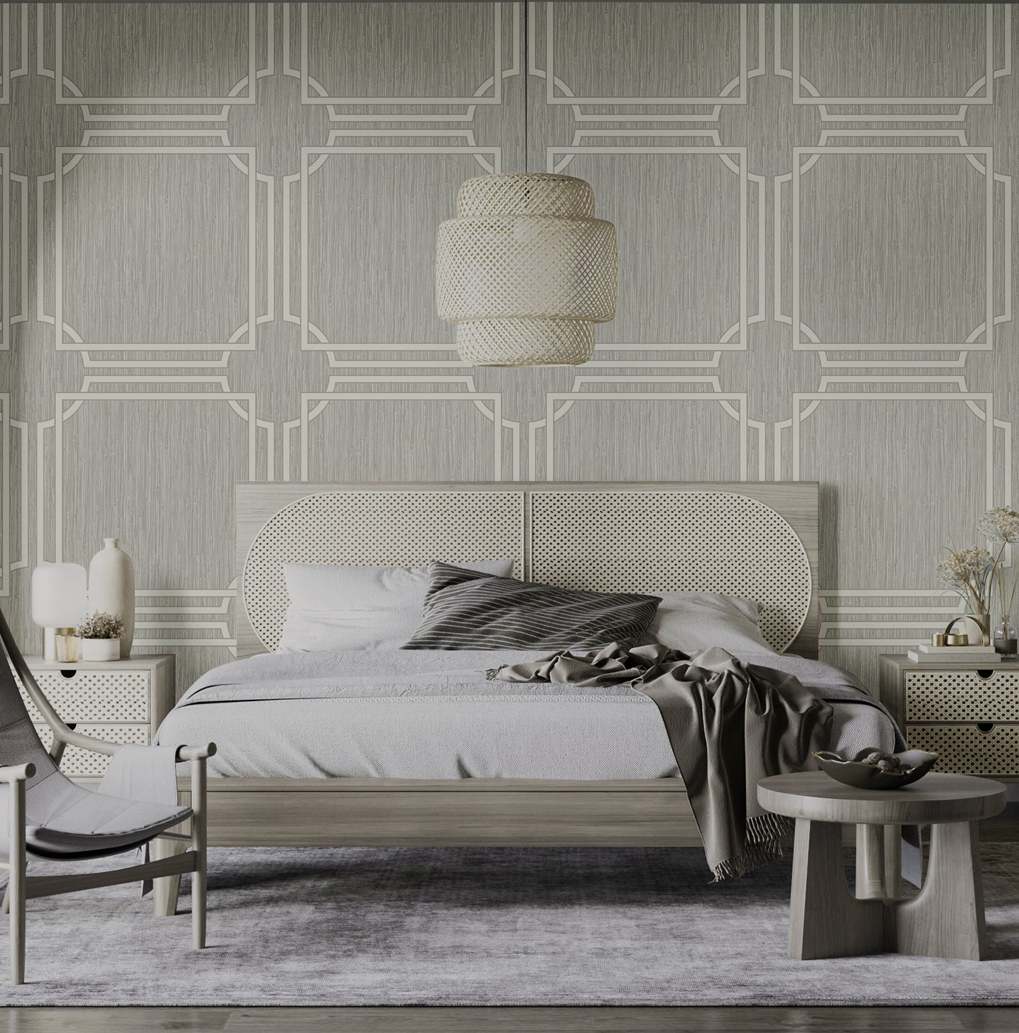 Grasscloth Silver Geometric Wallpaper by Belgravia Décor