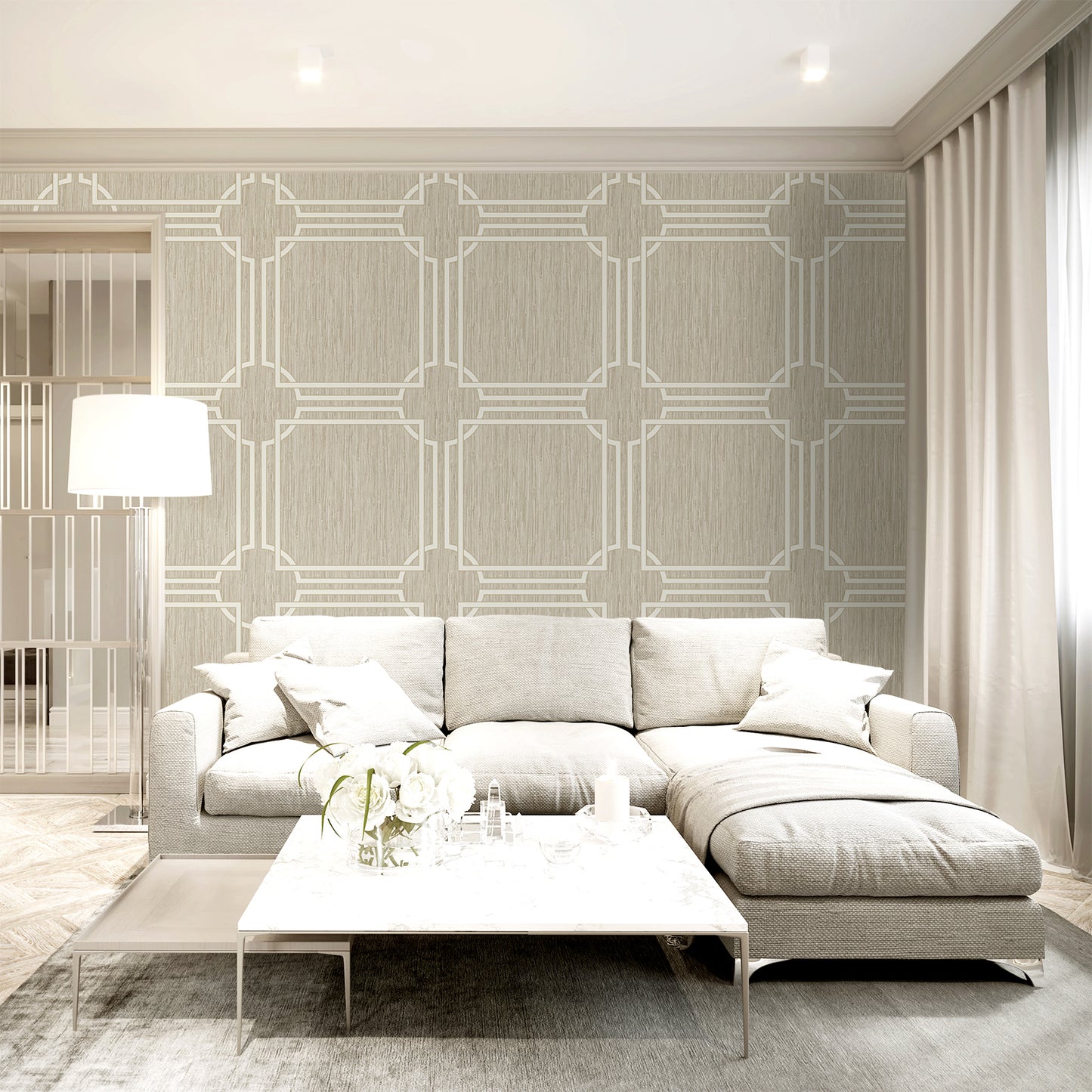 Grasscloth Cream Geometric Wallpaper by Belgravia Décor