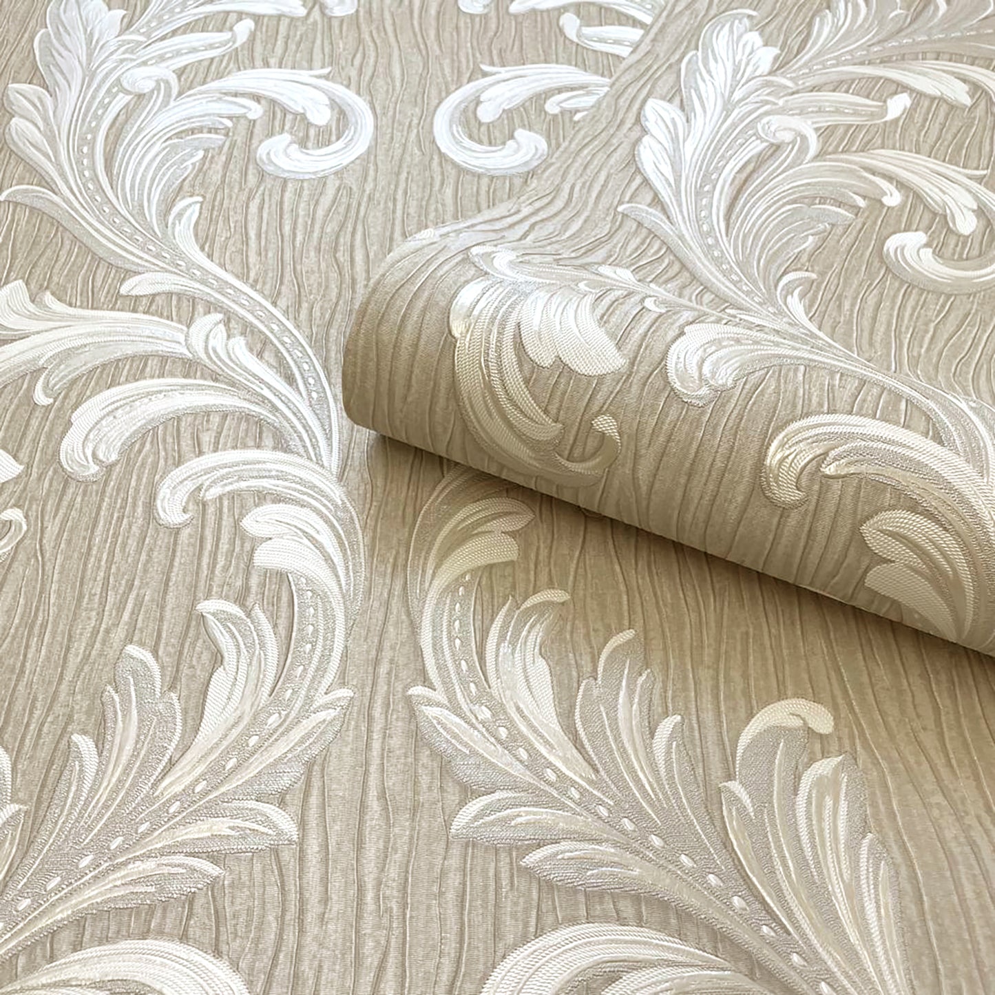 Tiffany Scroll Beige Texture Wallpaper by Belgravia Decor