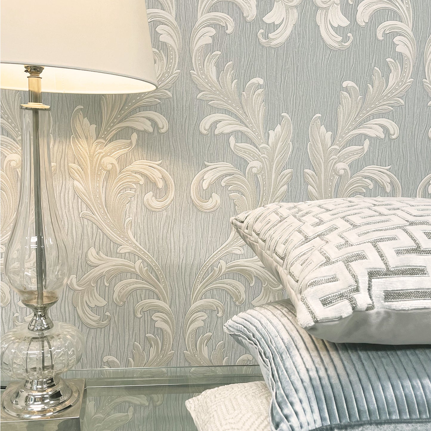 Tiffany Scroll Silver Texture Wallpaper by Belgravia Decor