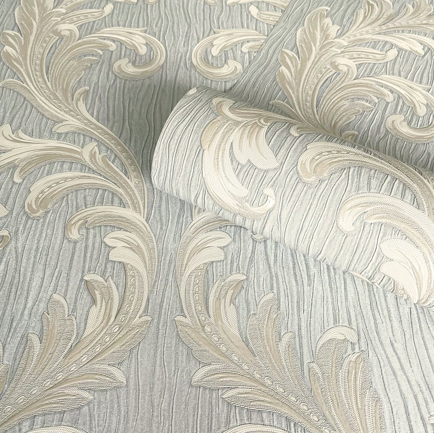 Tiffany Scroll Silver Texture Wallpaper by Belgravia Decor