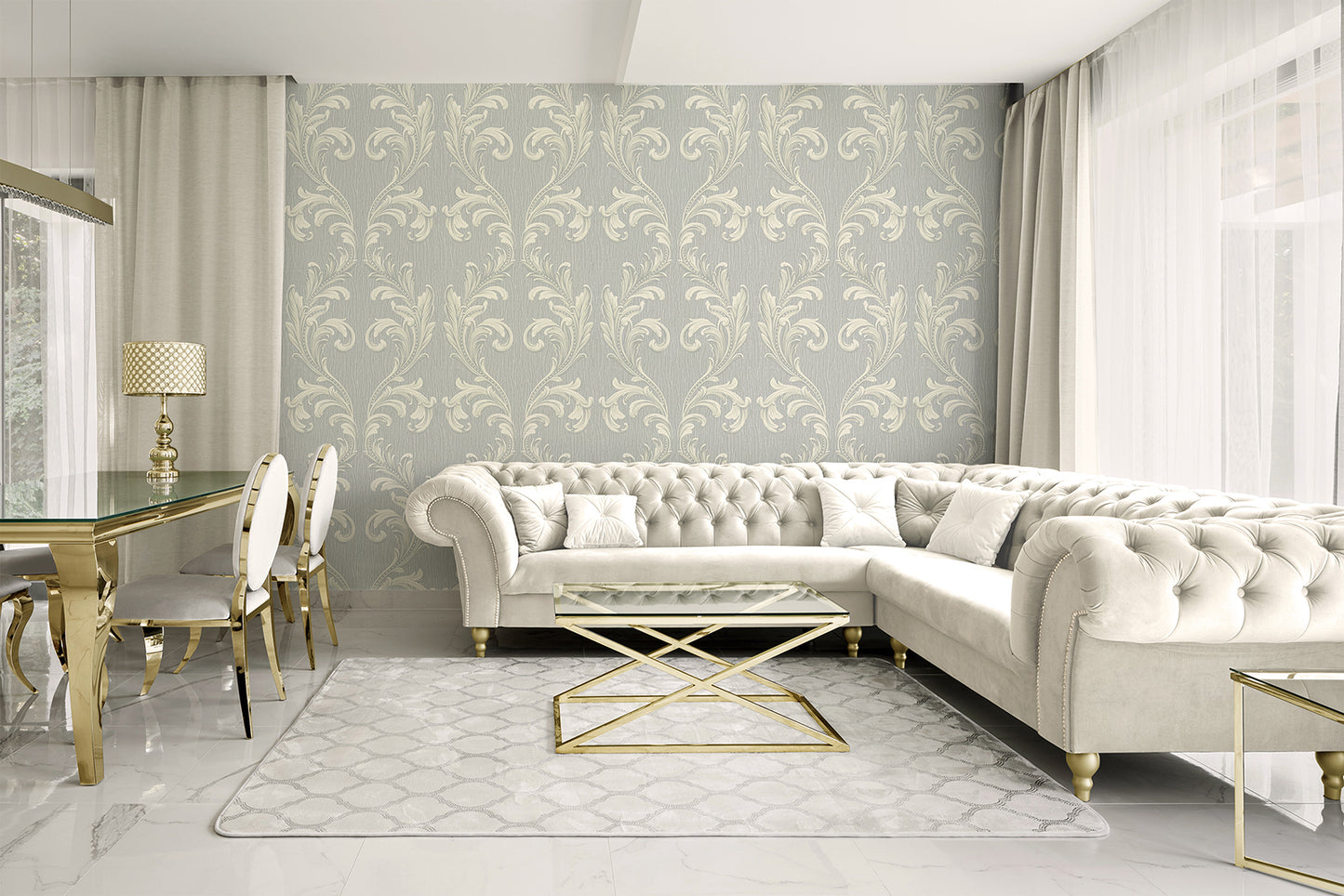 Tiffany Scroll Silver Texture Wallpaper by Belgravia Decor