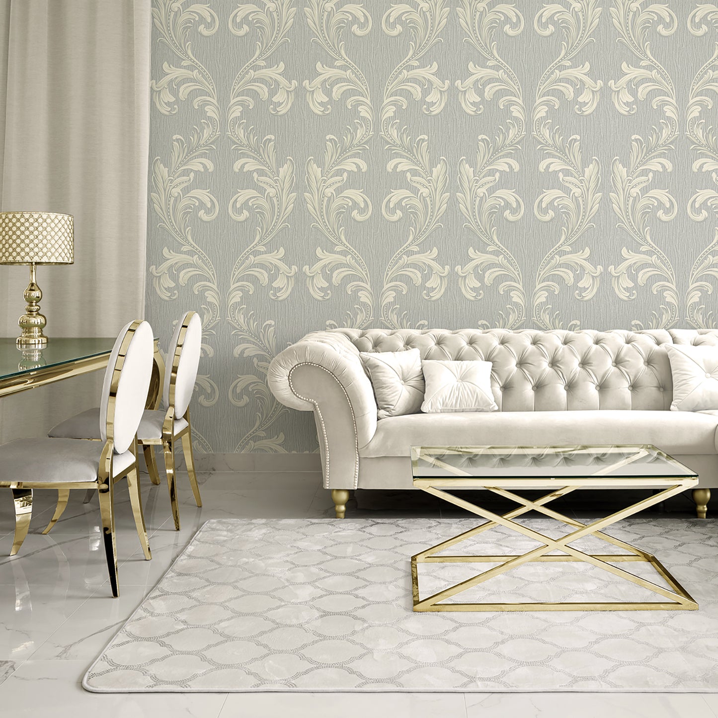 Tiffany Scroll Silver Texture Wallpaper by Belgravia Decor