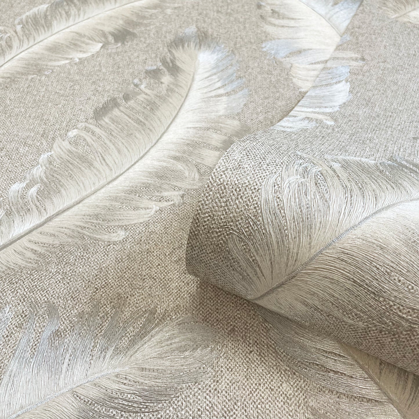 Ciara Soft Silver Glitter Feather Wallpaper by Belgravia Decor