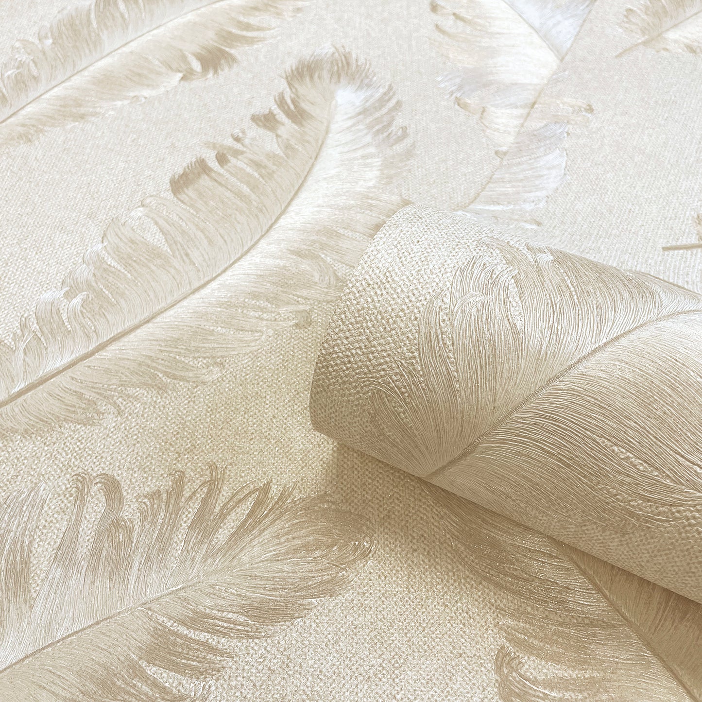 Ciara Cream/Soft Beige Glitter Feather Wallpaper by Belgravia Decor