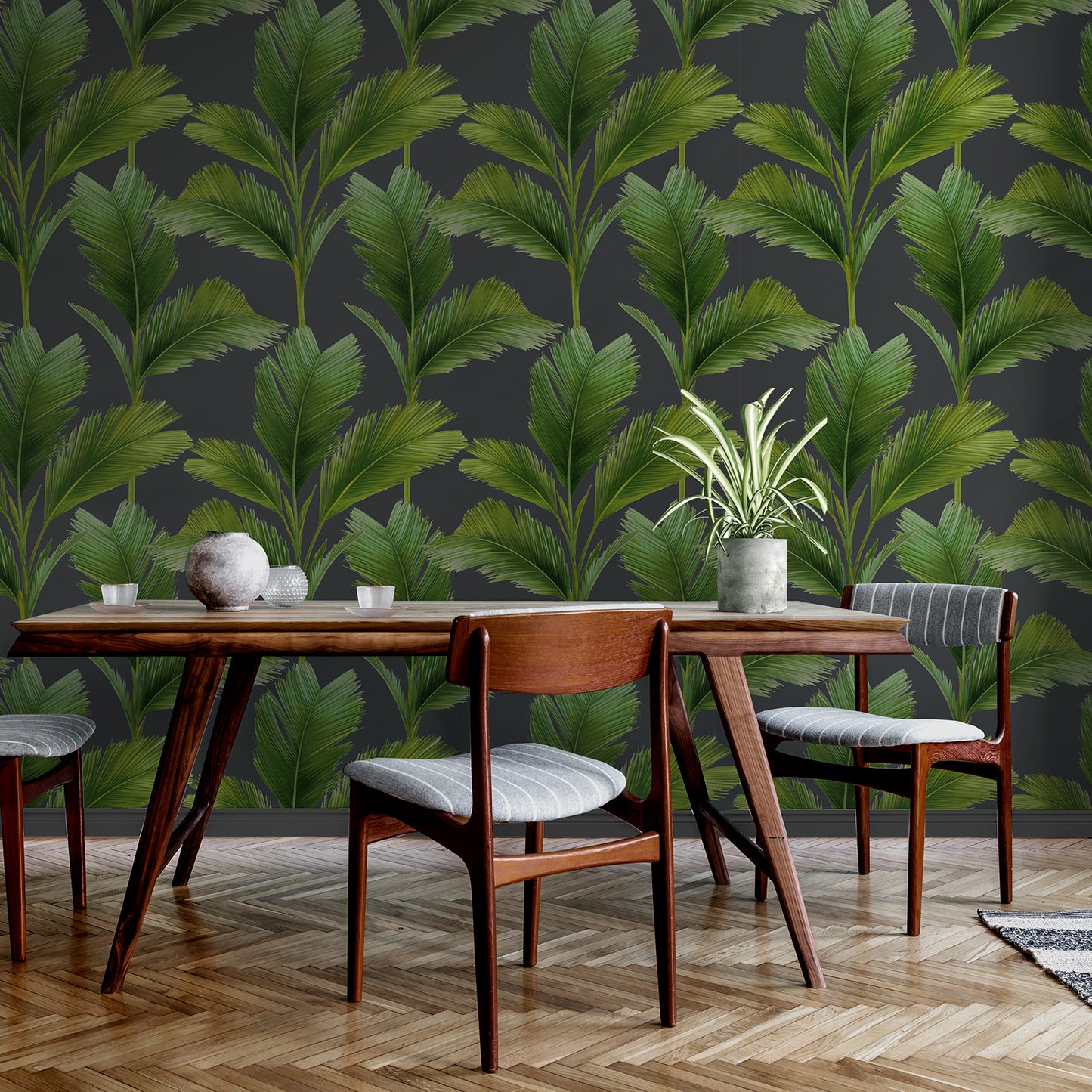 Kailani Leaf Charcoal/Green Wallpaper by Belgravia Décor