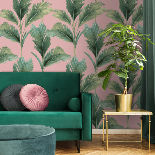 Kailani Leaf Blush/Green Wallpaper by Belgravia Décor