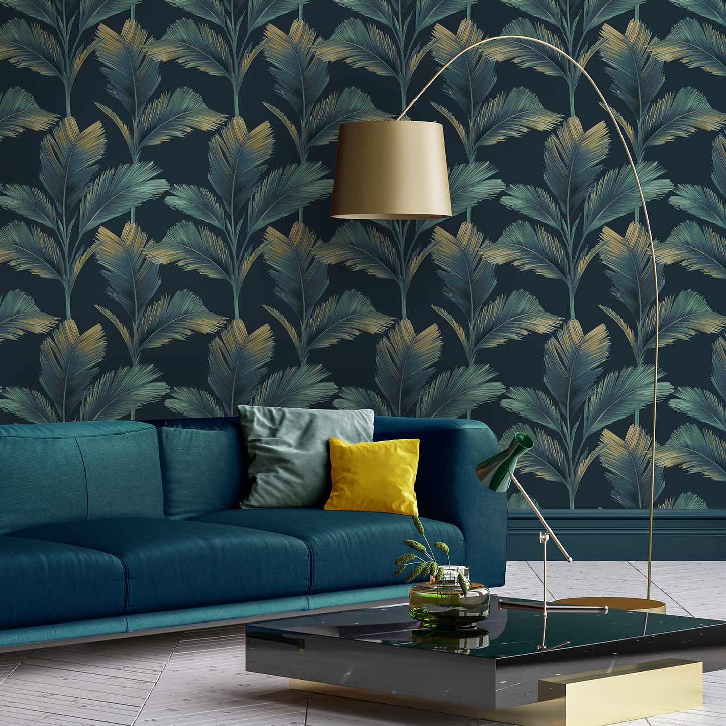 Kailani Leaf Dark Blue Wallpaper by Belgravia Décor