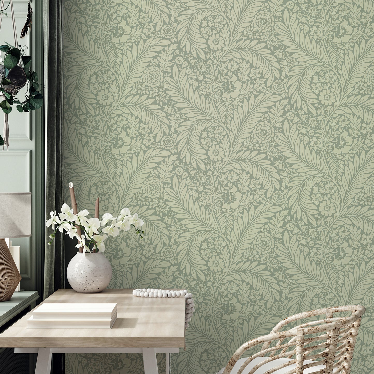 Florence Leaf Green Wallpaper by Belgravia Decor