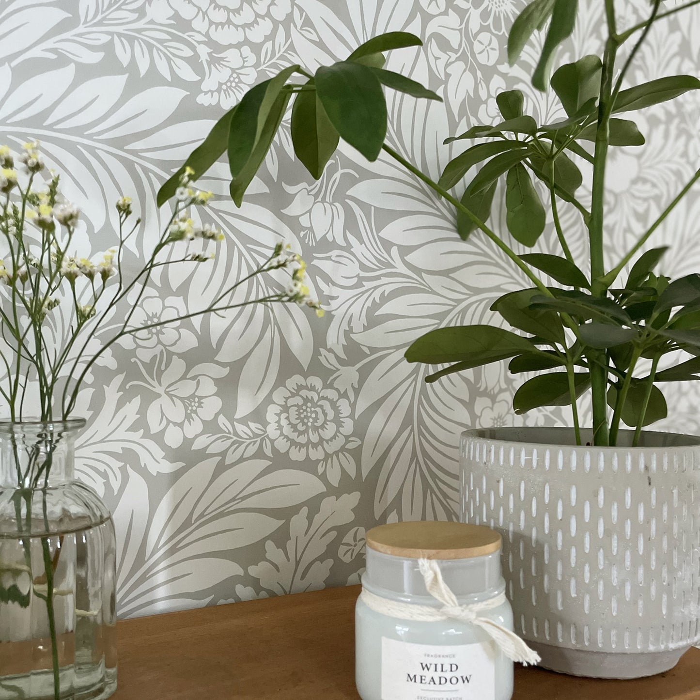 Florence Leaf Grey Wallpaper by Belgravia Decor