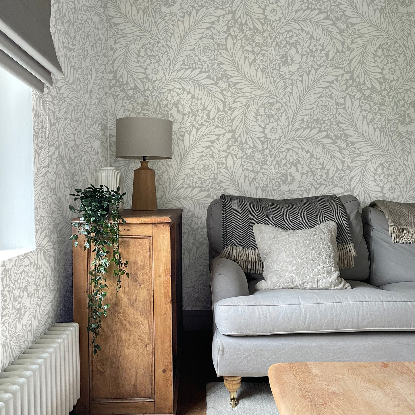 Florence Leaf Grey Wallpaper by Belgravia Decor