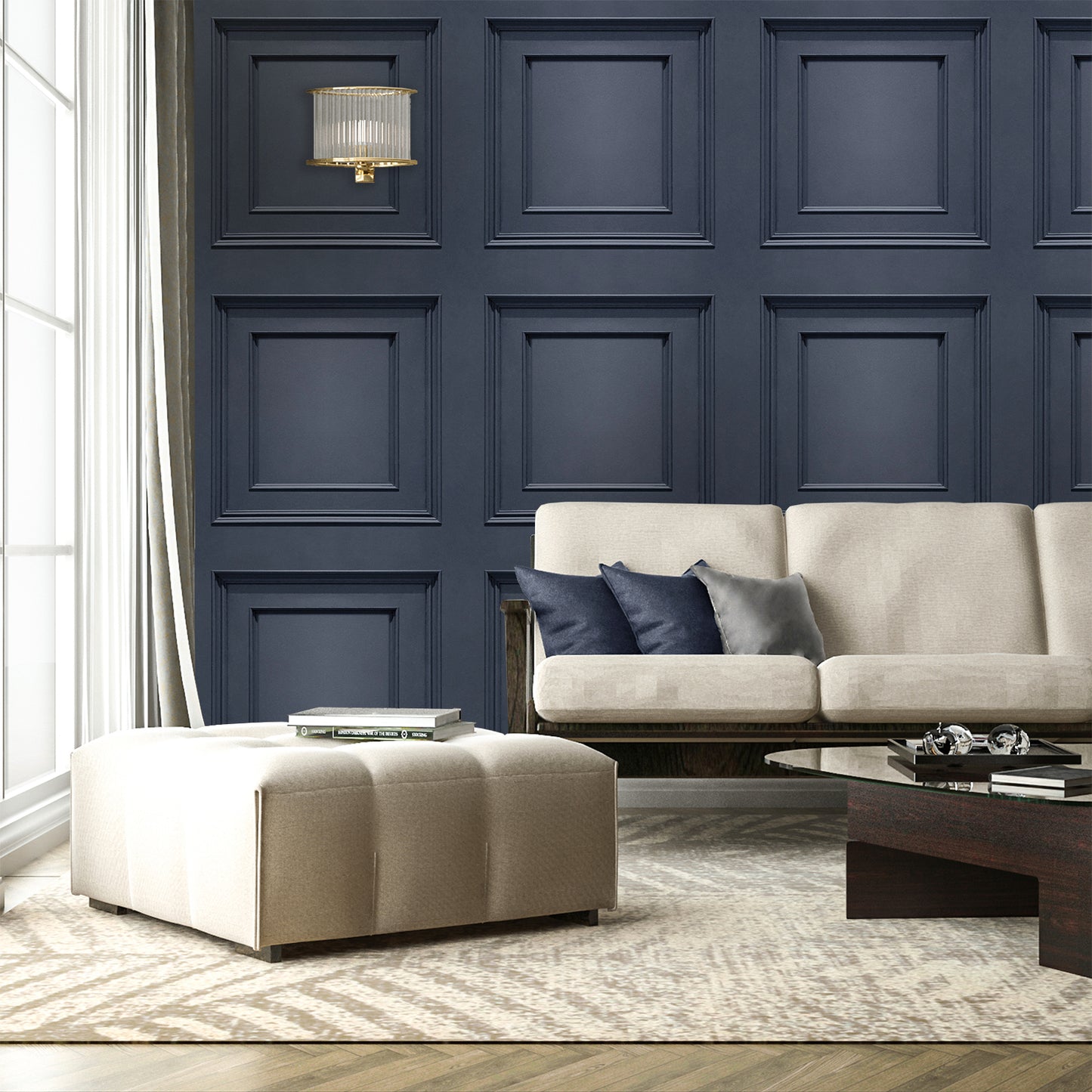 Amara Panel Blue Textured Wallpaper by Belgravia Decor