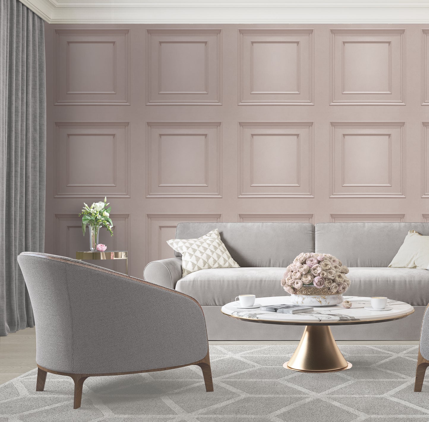 Amara Panel Pink Textured Wallpaper by Belgravia Decor