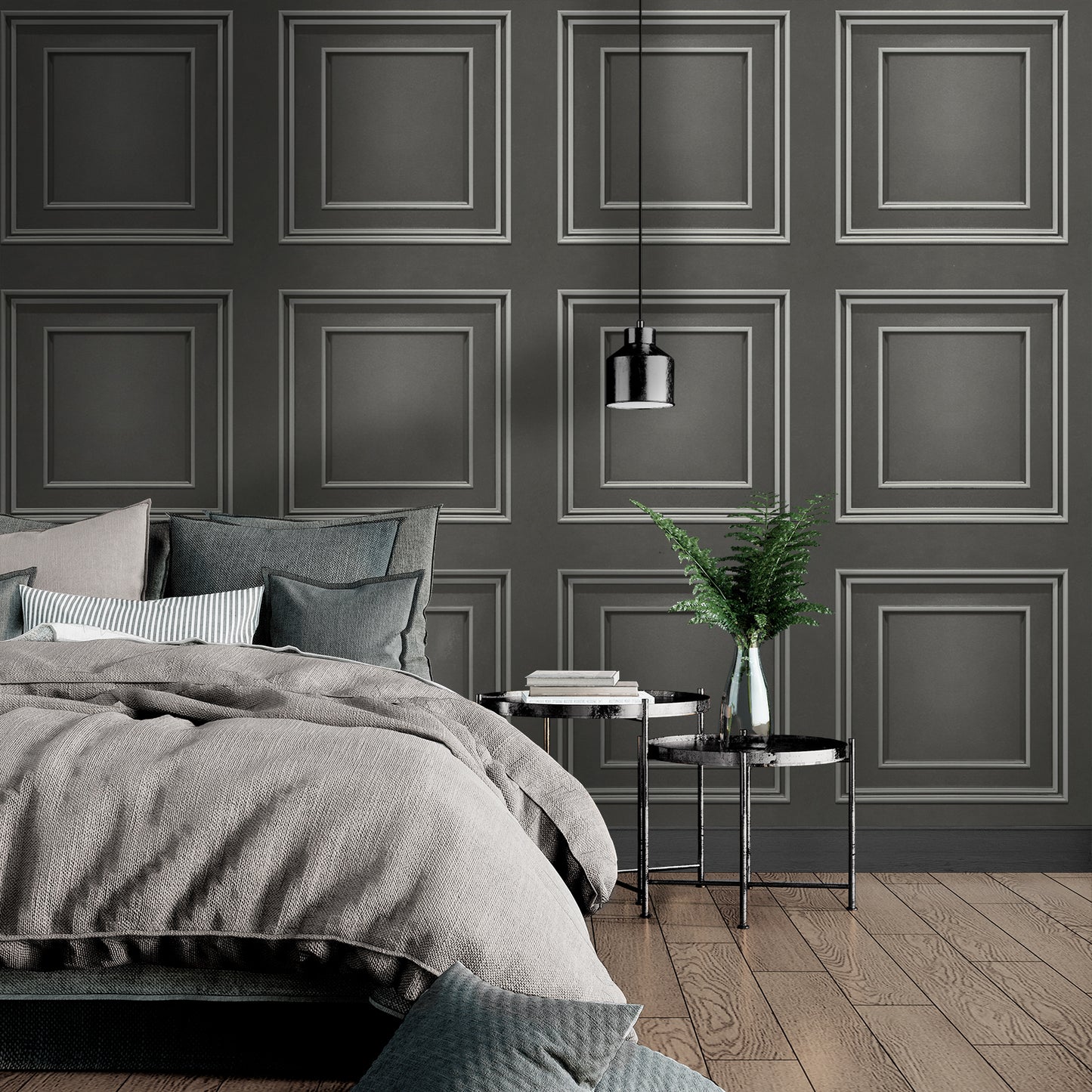 Amara Panel Silver/Gunmetal Wallpaper by Belgravia Decor