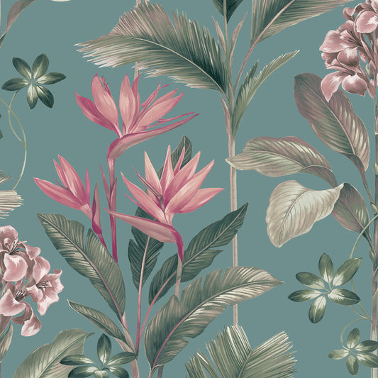 Oliana Floral Soft Teal Wallpaper by Belgravia Décor